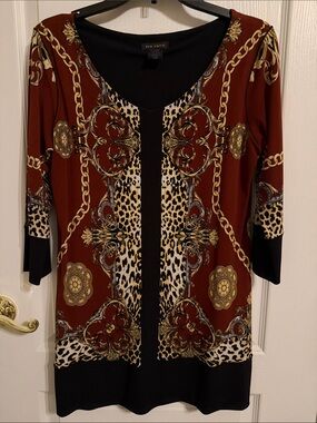 eva varro Rust Chain & Leopard V-Neck Tunic